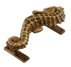 Brass Sea Horse Door Handle In Antique Golden Finish