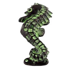 Brass Sea Horse Nautical Door Handle In Green Patina Finish