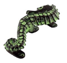 Brass Sea Horse Nautical Door Handle In Green Patina Finish