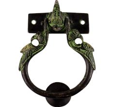 Black Brass Elephant with Two Peacocks Design Door Knocker