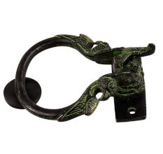 Black Brass Elephant with Two Peacocks Design Door Knocker