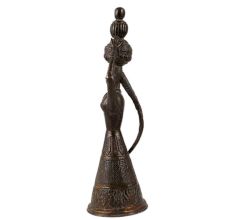 Brass Tribal Lady With Pots Statue In Black Finish
