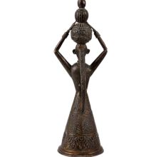 Brass Tribal Lady With Pots Statue In Black Finish