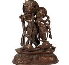 Brass Statue Of Radha Krishna With Peacocks