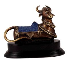 Brass Nandi Statue On a Wooden Base