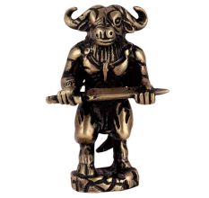Brass Underworld Guardian Ox Statue Holding A Sword