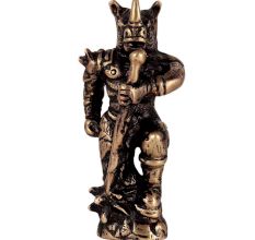 Standing Brass Rhino Warrior Statue With Sword
