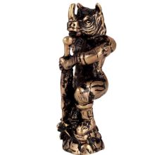 Standing Brass Rhino Warrior Statue With Sword