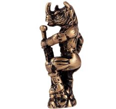 Standing Brass Rhino Warrior Statue With Sword