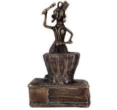 Tribal Brass Drummer Musician Statue In Dark Finish