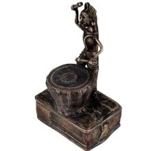 Tribal Brass Drummer Musician Statue In Dark Finish