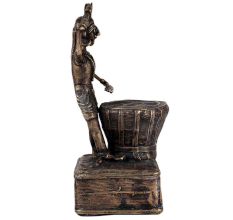 Tribal Brass Drummer Musician Statue In Dark Finish