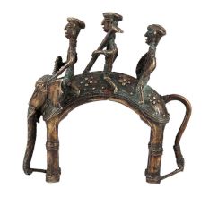 Three Tribal Riders On Elephant Dhokra Art