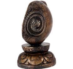 Brass Ganesha Sitting in a Conch In Black Finish