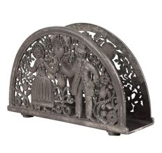 English Couple Engraved Silver Metal Napkin Holder