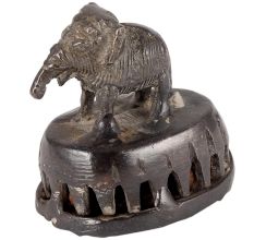 Brass Elephant Statue Atop Foot Scrubber In Dark Finish