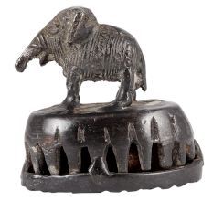 Brass Elephant Statue Atop Foot Scrubber In Dark Finish