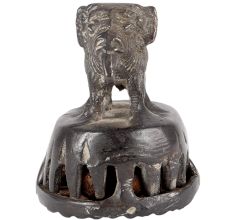 Brass Elephant Statue Atop Foot Scrubber In Dark Finish