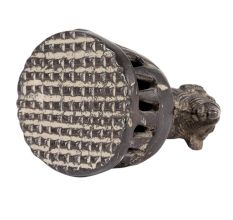 Brass Elephant Statue Atop Foot Scrubber In Dark Finish