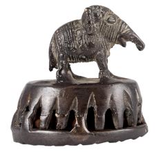 Brass Elephant Statue Atop Foot Scrubber In Dark Finish