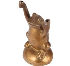 Brass Frog Figurine With Both Hands Raised Above Shoulders