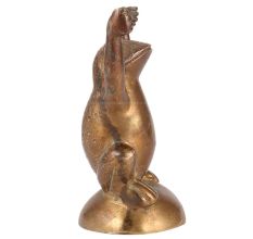 Brass Frog Figurine With Both Hands Raised Above Shoulders