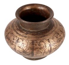 Solid Brass  Wide Water Pot With Patina Finish