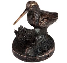 Brass Perched Bird on Log Statue  In Dark Finish
