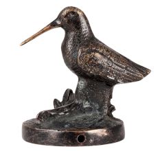 Brass Perched Bird on Log Statue  In Dark Finish