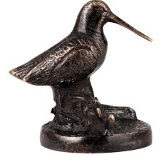 Brass Perched Bird on Log Statue  In Dark Finish