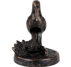 Brass Perched Bird on Log Statue  In Dark Finish