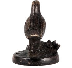Brass Perched Bird on Log Statue  In Dark Finish