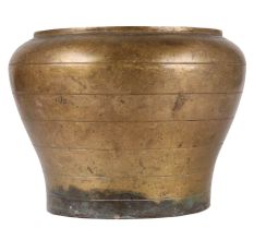 Round Brass Flower Pot In Dark Finish