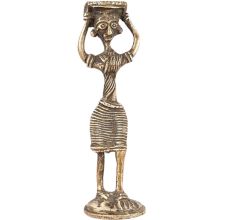 Brass Tribal Lady Statue With Basket On Head