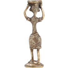 Brass Tribal Lady Statue With Basket On Head