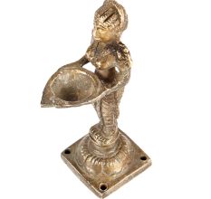 Brass Deeplaxmi Holding Diya In Antique Finish