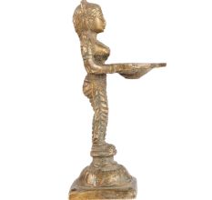 Brass Deeplaxmi Holding Diya In Antique Finish