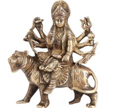 Brass Devi Durga Or Amba Statue Sitting On Lion