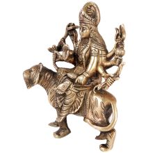 Brass Devi Durga Or Amba Statue Sitting On Lion