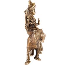 Brass Devi Durga Or Amba Statue Sitting On Lion