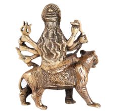 Brass Devi Durga Or Amba Statue Sitting On Lion