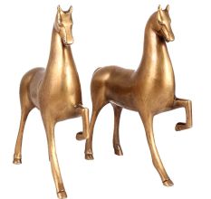 Two  Brass Running Horses Statues
