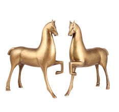 Two  Brass Running Horses Statues