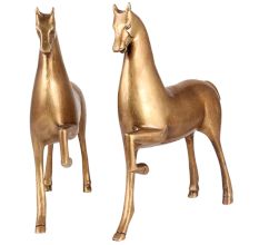Two  Brass Running Horses Statues