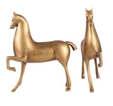 Two  Brass Running Horses Statues