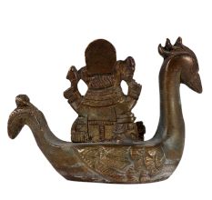 Brass Ganesha Statue On Peacock Boat Writing A book