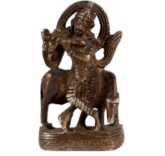 Brass Krishna Statue With Cow In Dark Finish