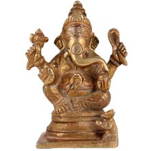 Brass Lord Ganesha Statue In Antique Finish