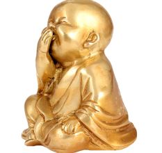 Golden Brass Laughing Buddha Monk Statue