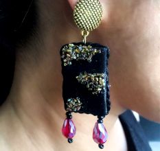 Black Red Combination Neckpiece With Earrings Set